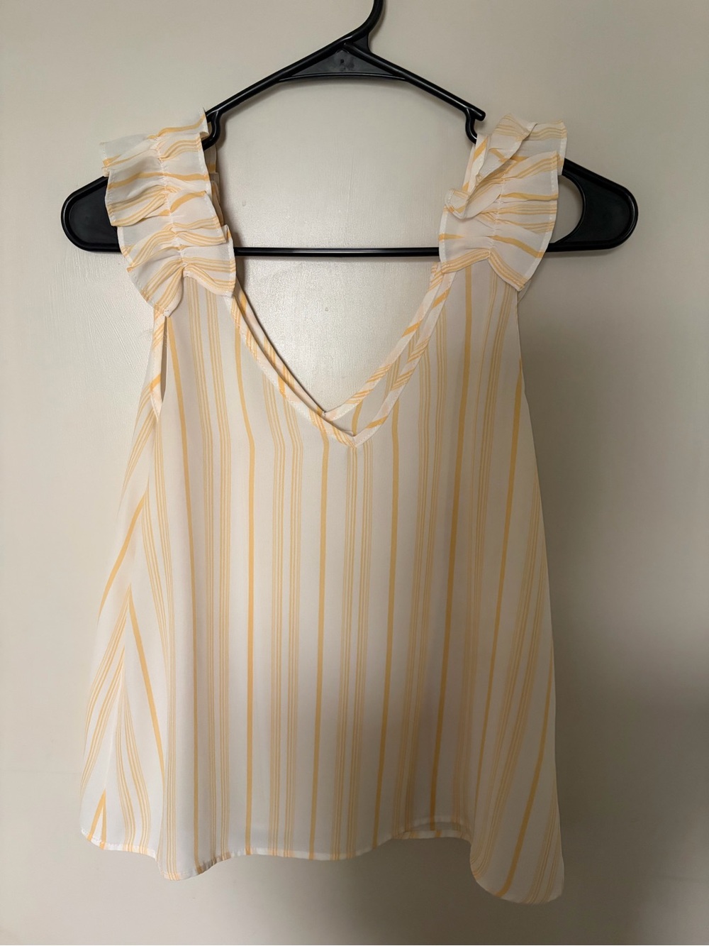 Sleeveless Yellow Stripe Ruffle Shoulder Top